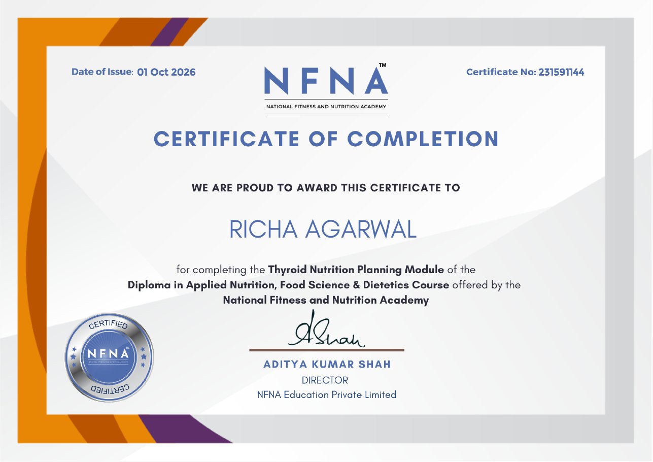Thyroid certificate issued to Richa Agarwal