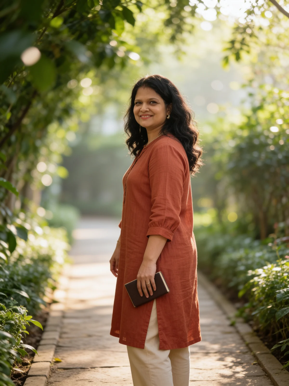 Portrait of Richa outdoors in a terracotta kurta